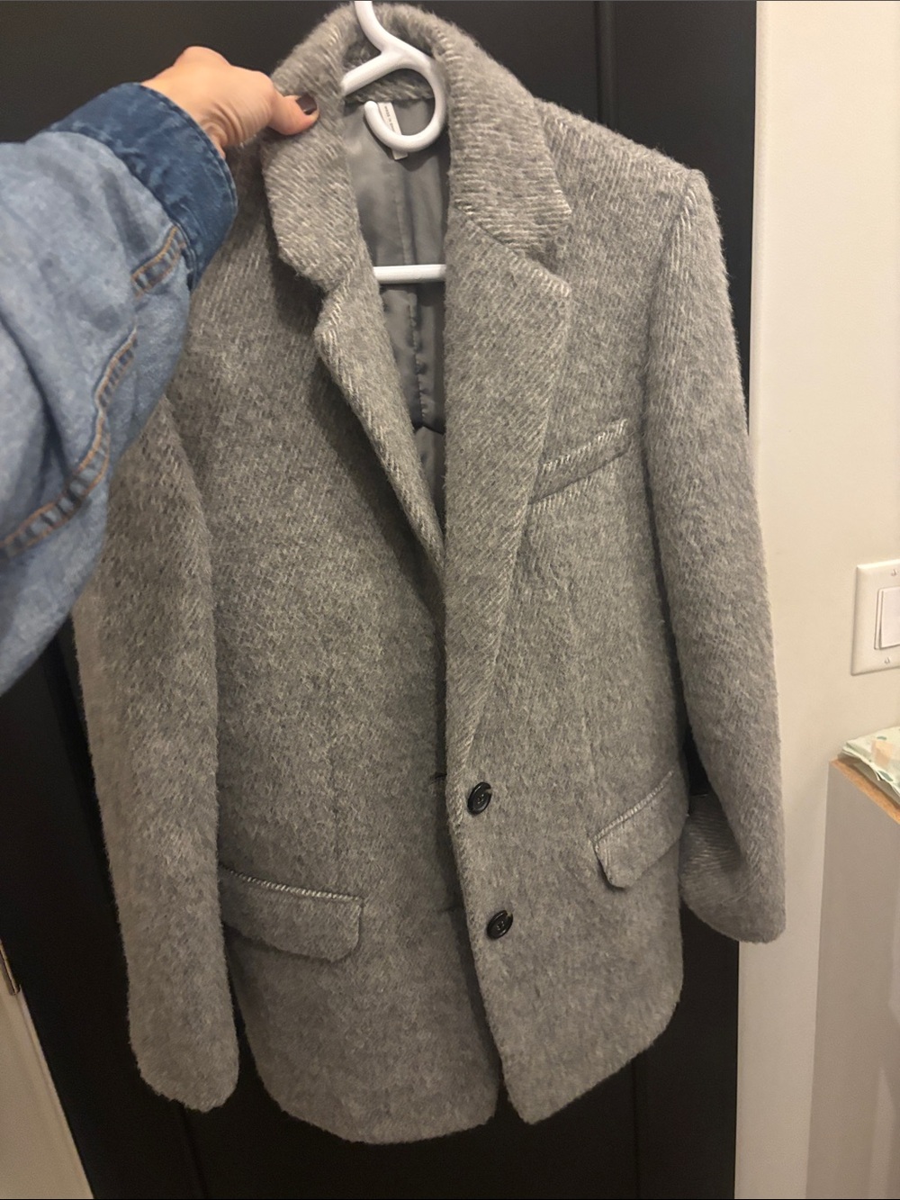 Helmut Lang Gray Textured Pea Coat